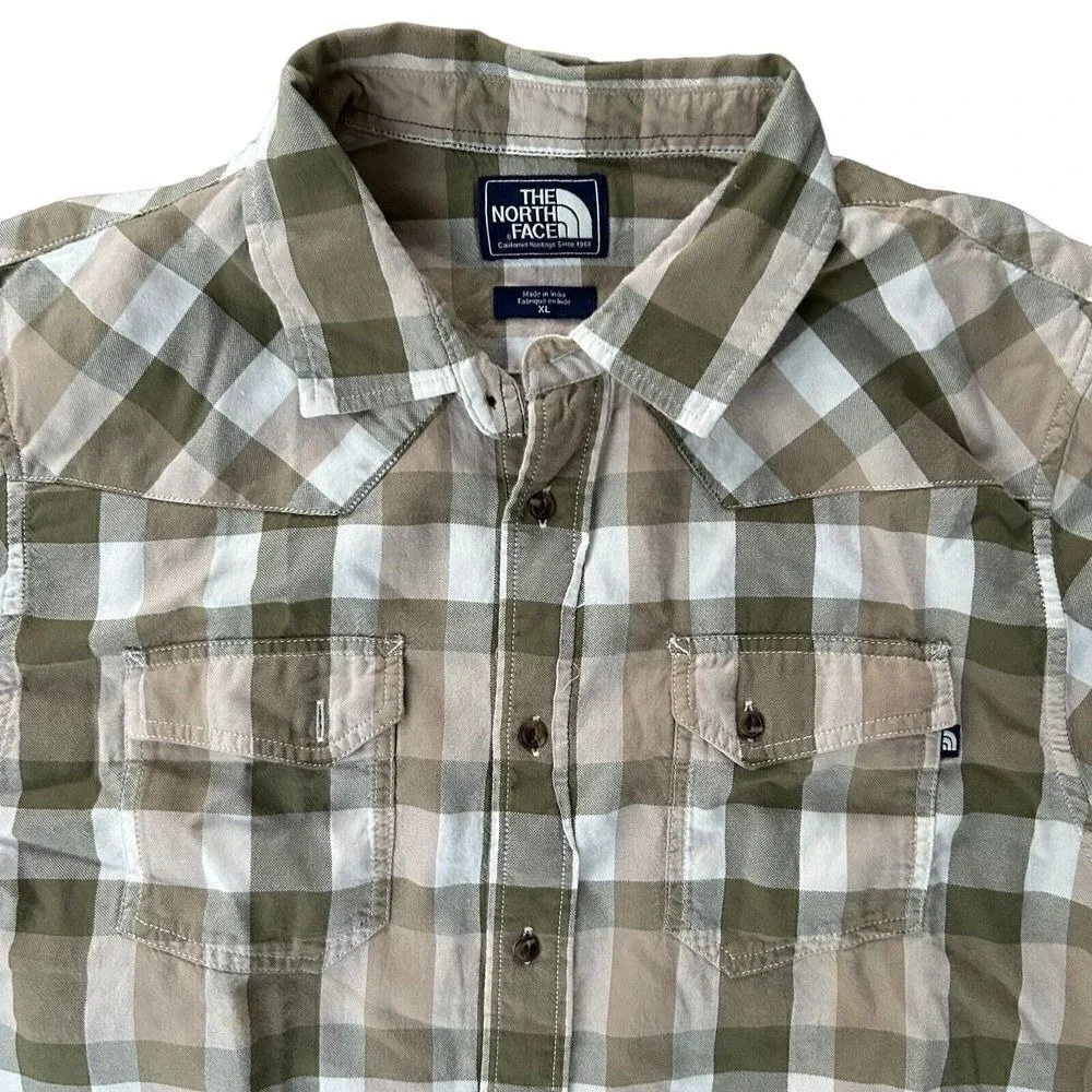 The North Face Men's Short Sleeve Button Down Striped Plaid Shirt Sz‎ XL Cotton